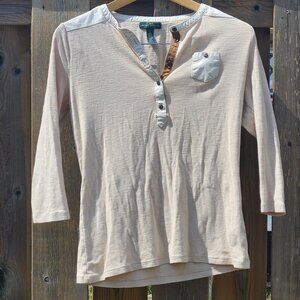 LRL Ralph Lauren Jeans Co. Cream 3/4 Sleeve Tee Henley Women's Medium